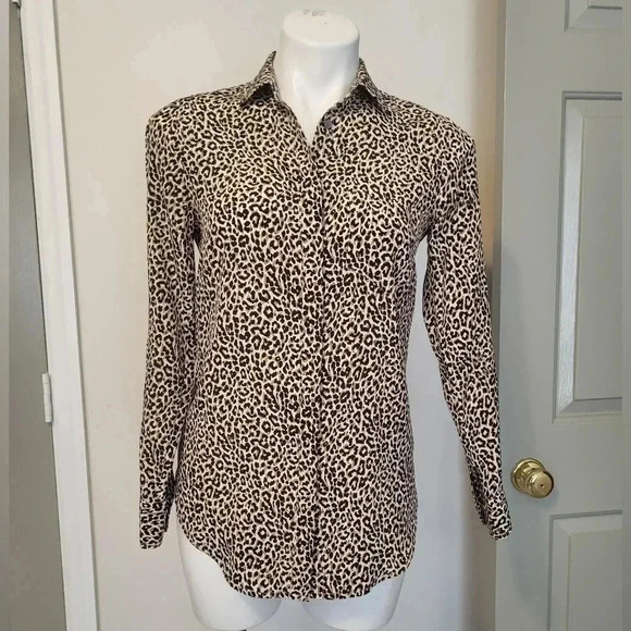 J.Crew 100% Silk Leopard Print Button Down Oversized Blouse(00) - Picture 2 of 10